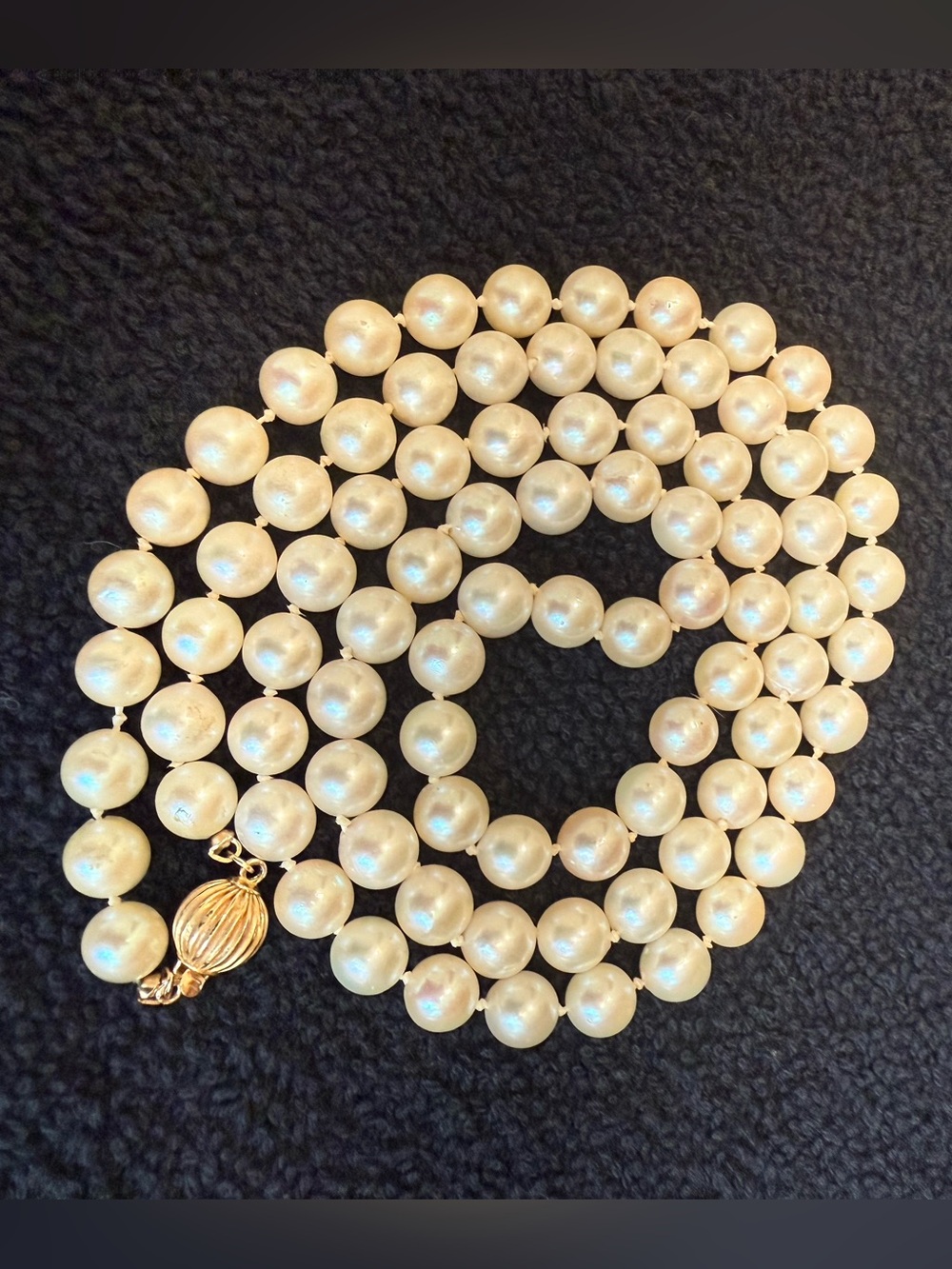 Vintage japanese Akoya pearl necklace 7.5mm 14k barrel clasp opera length 28”